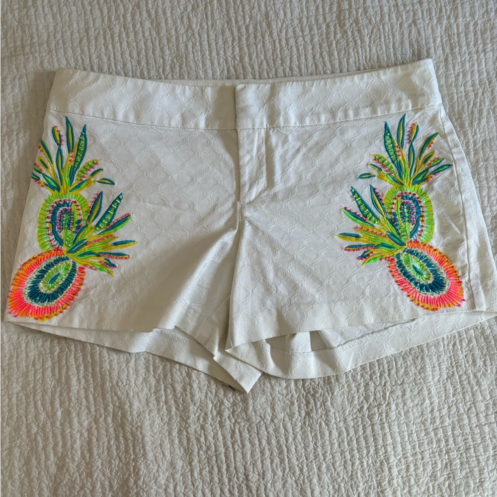 Lilly Pulitzer White Ellie Shorts - Embroidered Pineapple